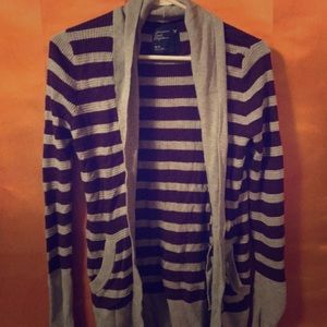 Maroon and Gray Striped Cardigan